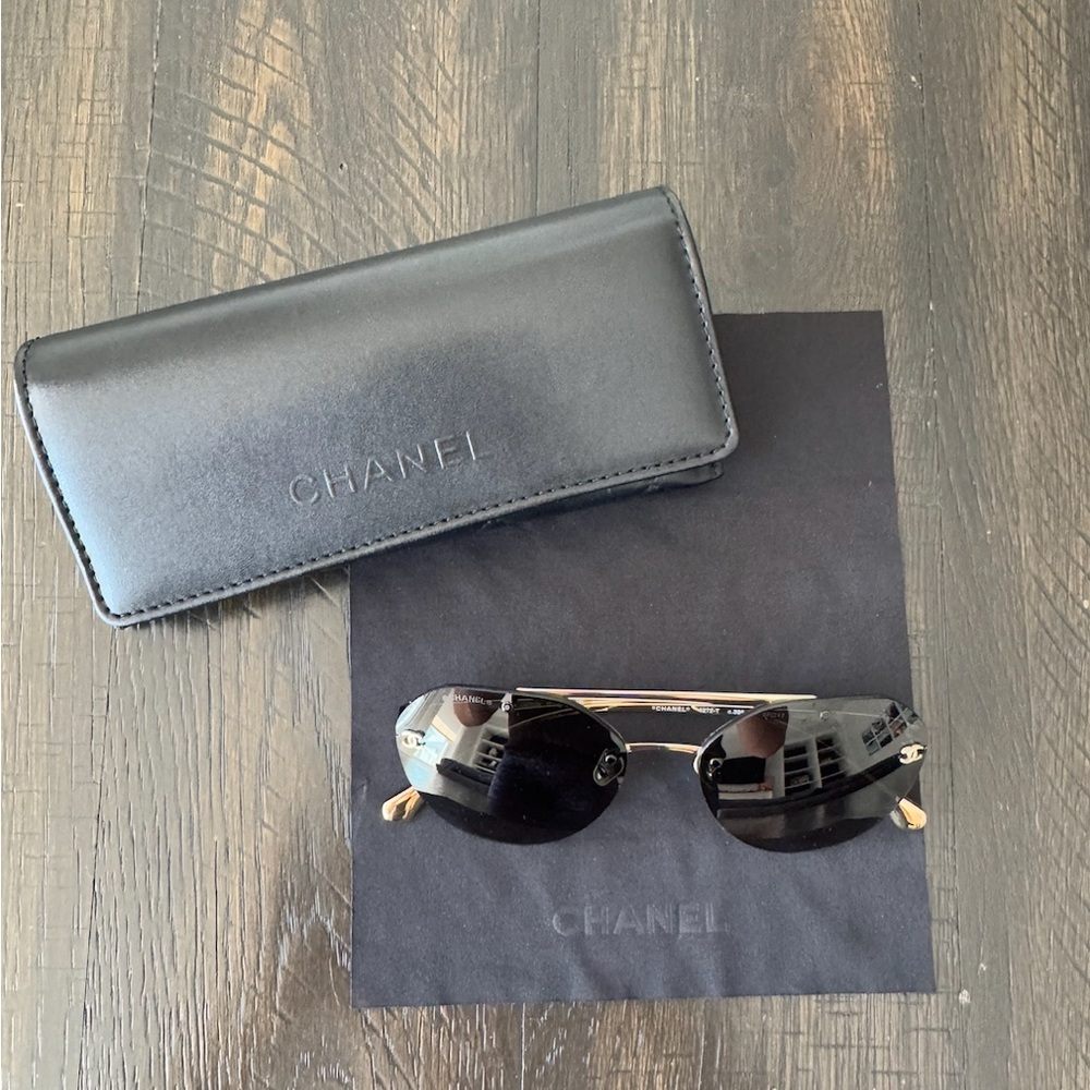 CHANEL Titanium CC Pilot Rimless Aviator Sunglasses - Picture 1 of 7